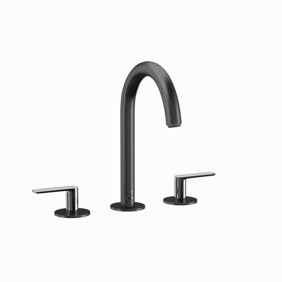 Picture of 3-Hole Basin Mixer with Pipe Spout - Lever: Black Chrome | Body: Black Matt