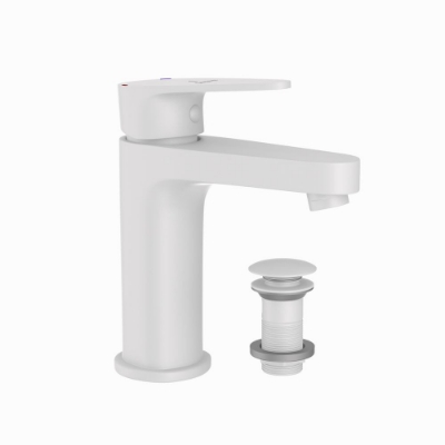 Picture of Single Lever Basin Mixer with click clack waste - White Matt