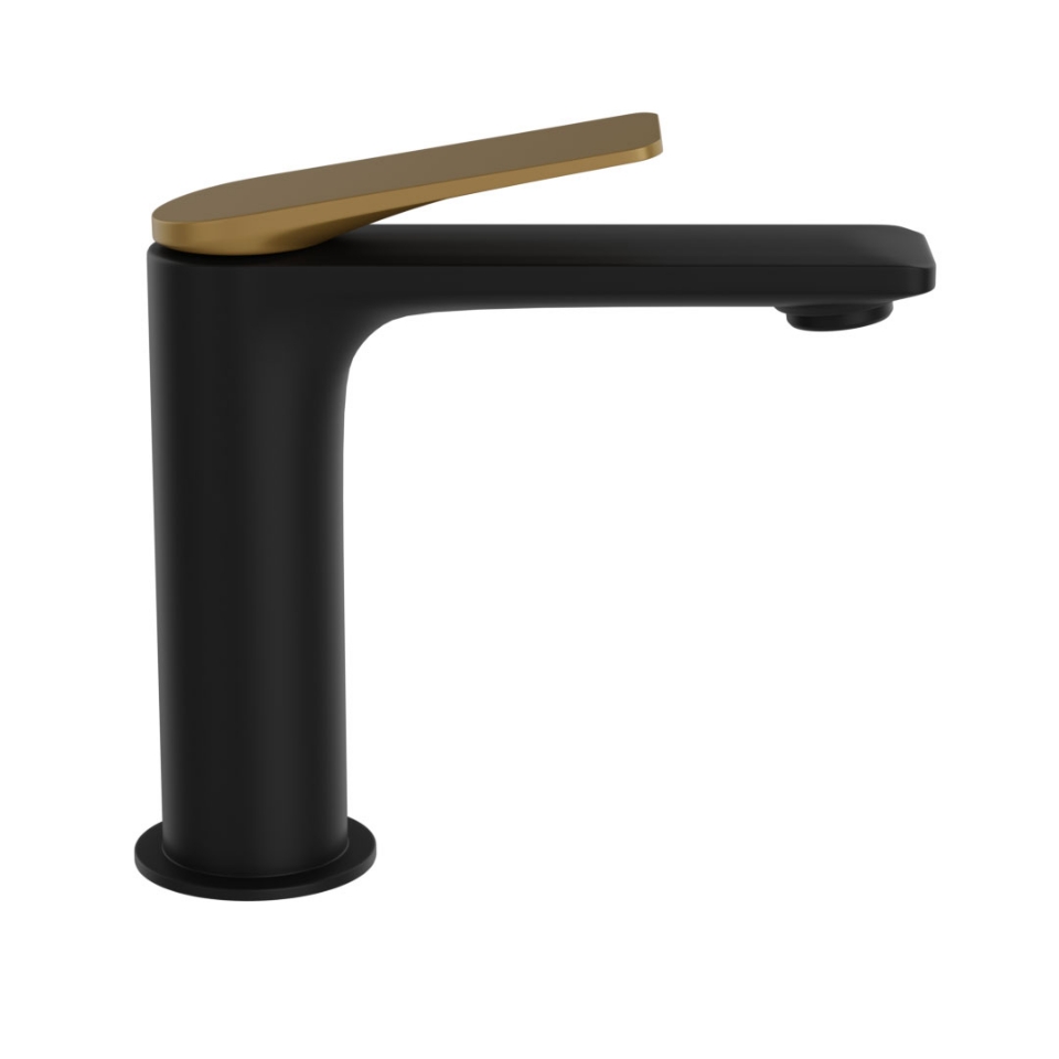 Picture of Single Lever Extended Basin Mixer - Lever: Gold Matt PVD | Body: Black Matt