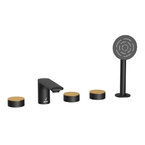 Picture of Смеситель для ванны и душа на 5 отверстий - Рычаг: Золото матовое | Корпус: Черный матовый