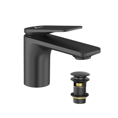 Picture of Single lever basin mixer with click clack waste - Black Matt