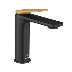 Picture of Single Lever Extended Basin Mixer - Lever: Gold Matt PVD | Body: Black Matt