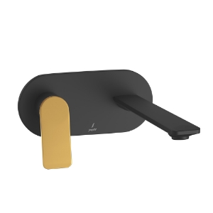 Picture of Exposed Parts of Left Hand Side Operated Single Lever Built-in In-wall Manual Valve  - Lever: Gold Matt PVD | Body: Black Matt