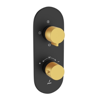 Picture of Термостатический смеситель для душа Aquamax на 3 потребителя - Рычаг: Золото матовое | Корпус: Черный матовый